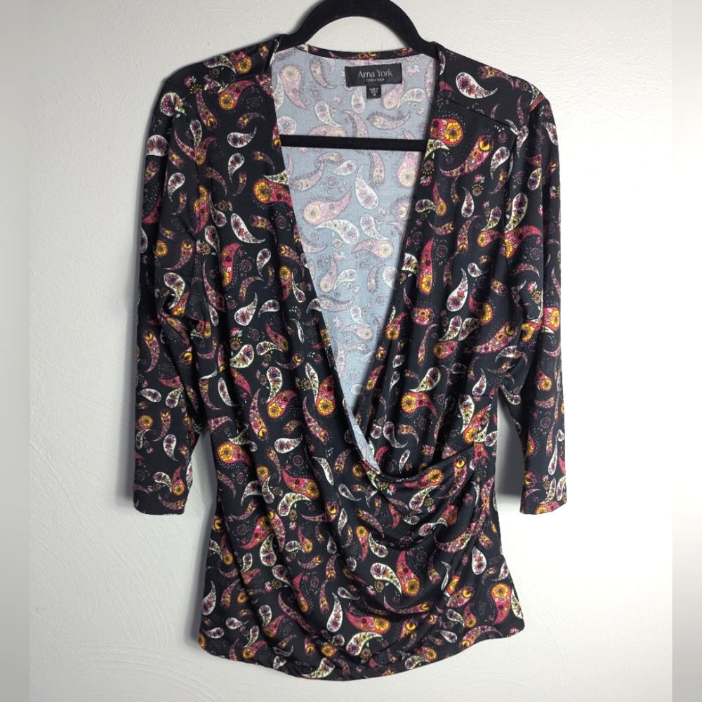 18 Arna York Paisley Print Faux Wrap Plus Size Top